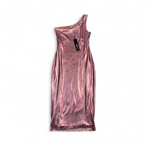 Fashion Nova Metallic Rose One-Shoulder Dress